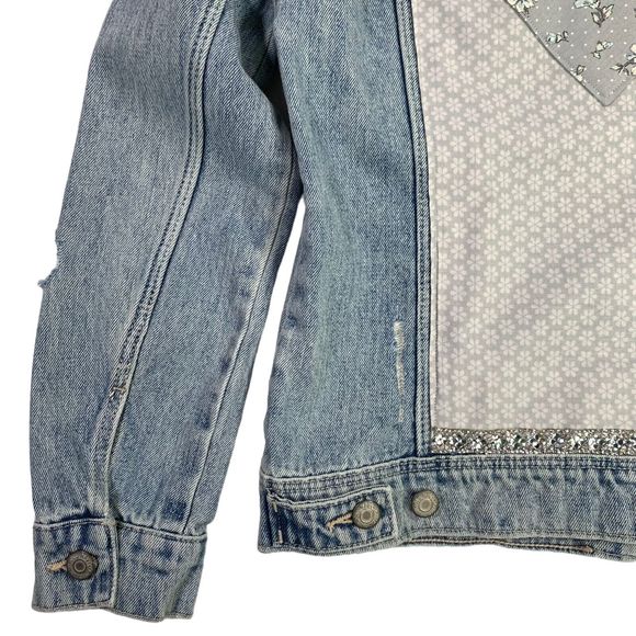 Boho Luxe Elegant Denim Jacket Statement Festival Bling Y2K Glam Gray - Picture 10 of 16